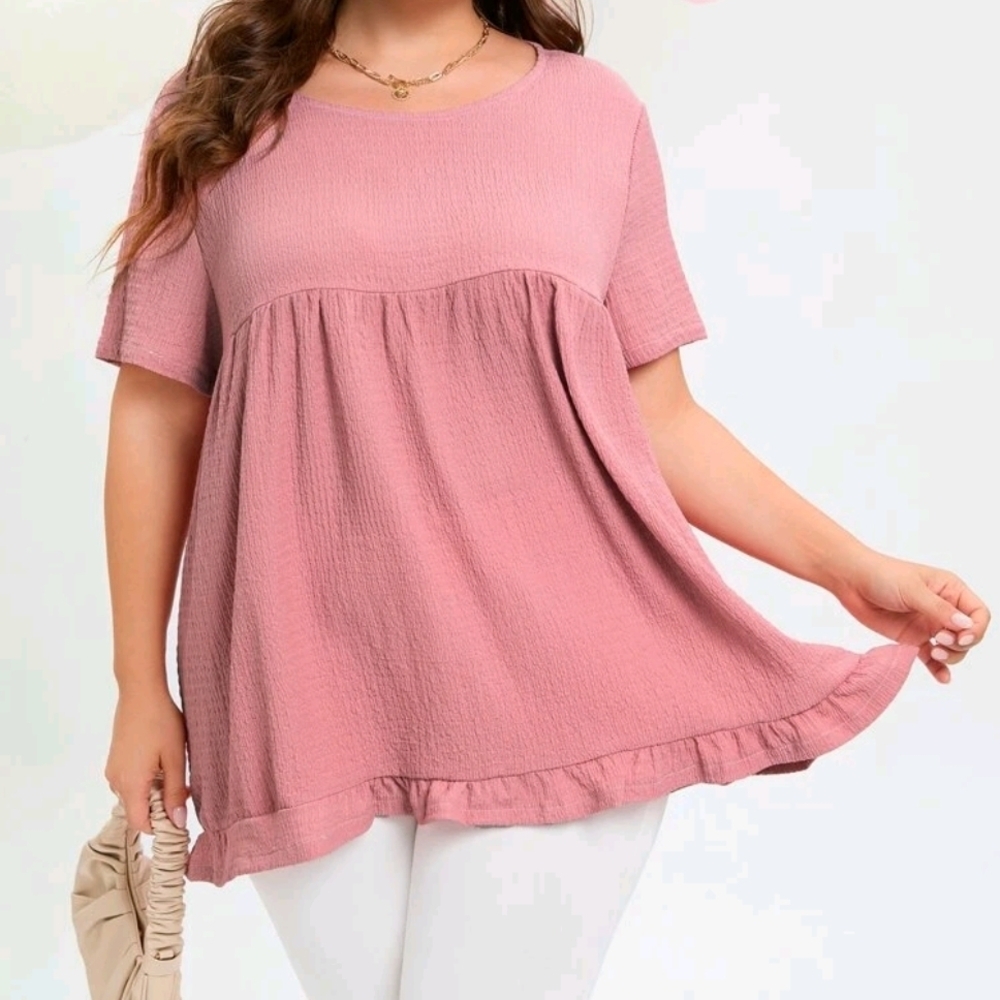 (3/$25) SHEIN Curve Salmon Pink Babydoll Top | Spring Easter Style Size 3XL